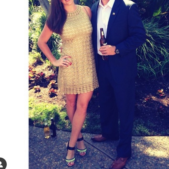 Diane Von Furstenberg Gold Crochet Dress - Picture 1 of 7